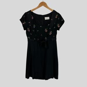 Vintage XOXO Black Embroidered Satin Baby Doll Dress Size 7